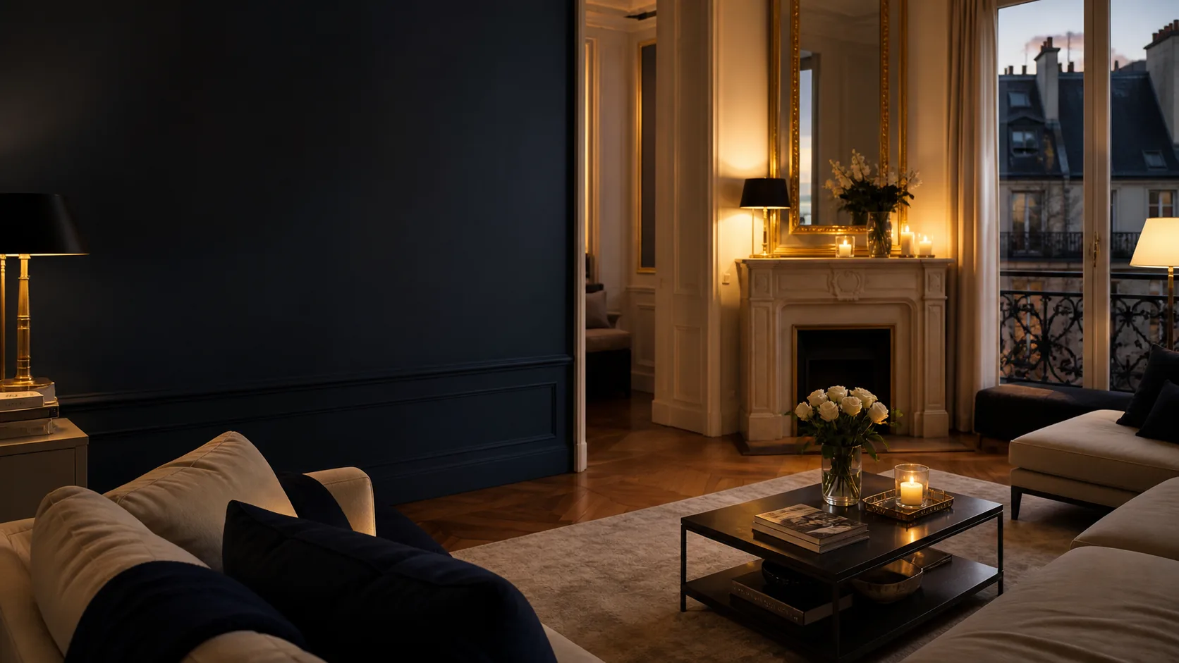 Intérieur parisien moderne en lumière du soir